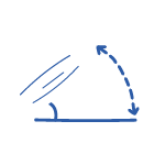 An illustration of a tampon turned at a 45 degree angle along with the mathematic angle diagram.