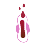 A visual showing dark red and brown menstrual blood on a pad.